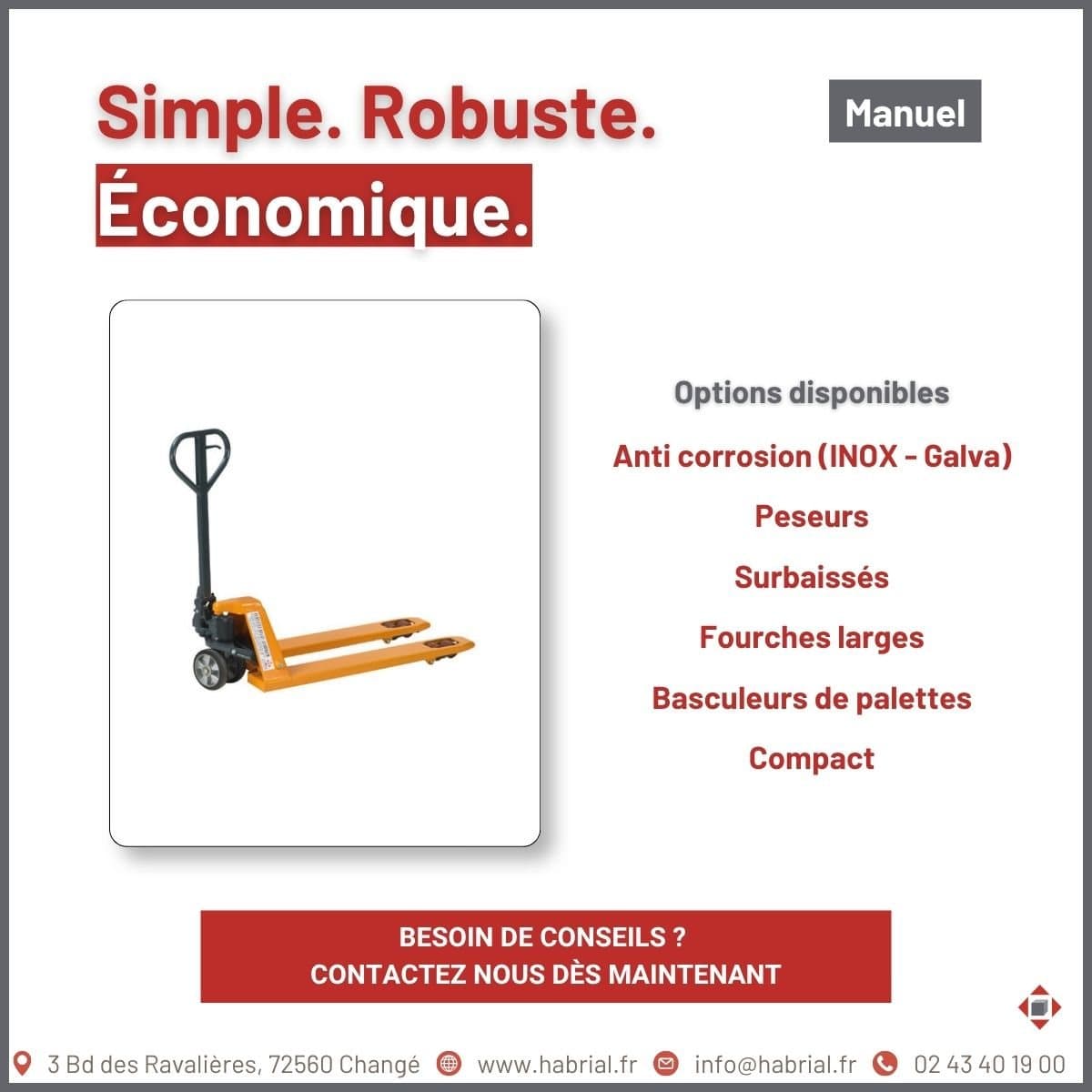 Carrousel LinkedIn d'Habrial : le transpalette manuel