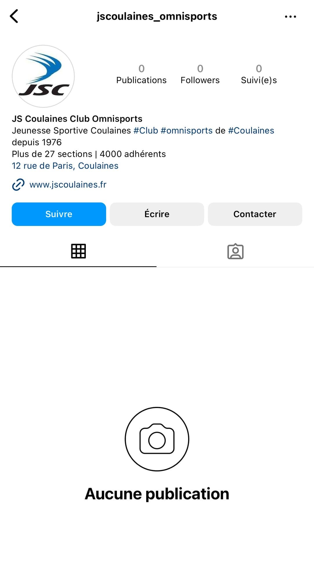 Page Instagram du club JSC avant les premières publications