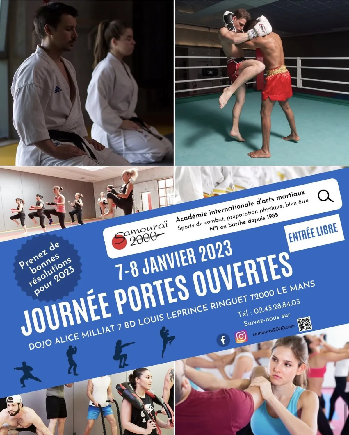 Affiche des journées portes ouvertes de Samouraï 2000, les 7 et 8 janvier 2023