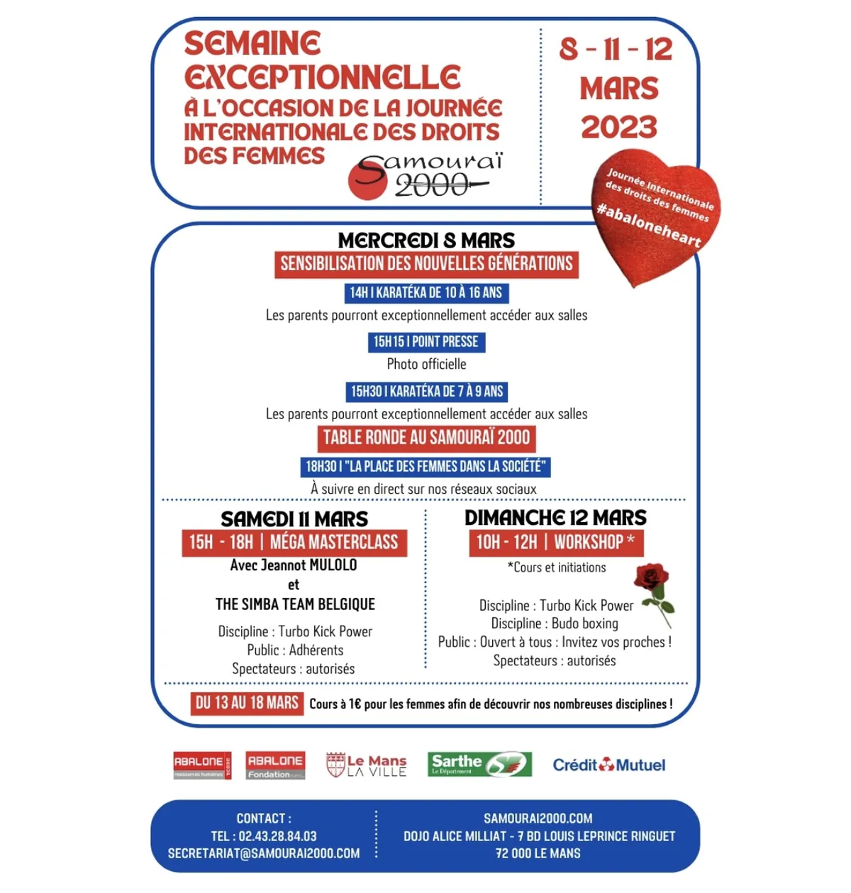 Affiche de la semaine exceptionnelle des 8, 11 et 12 mars 2023 à Samouraï 2000